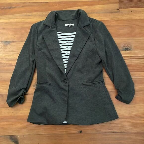 41 Hawthorn Heather Gray Knit Blazer Jacket Womens Size Medium Ruched Sleeves - Picture 3 of 10